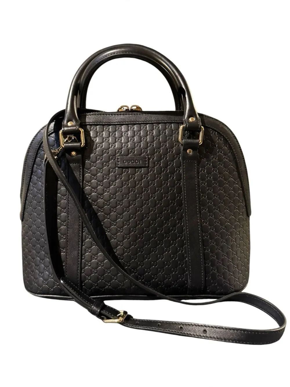 GUCCI Black Microguccisima Leather Top Handle 2way Dome Bowler Bag Satchel Auth